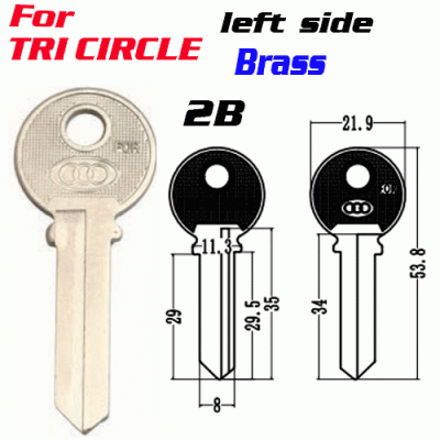 T-022 Brass TRI CIRCL 2B door key blank left side