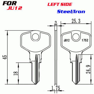 J-014 Steel Iron Thickness 2.0MM House key Blanks JU12
