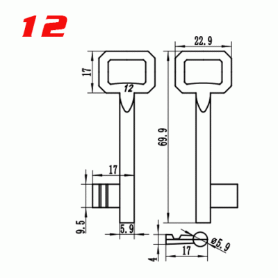 S-051 12 Zinc alloy key blank for door locks