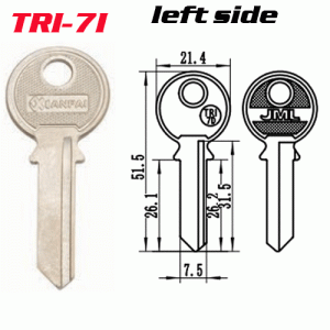 T-042 Steel Iron TRI7i door key blank LEFT side Wholesale