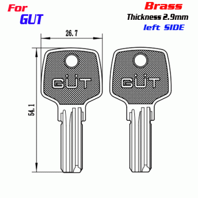 F-224 Brass Thickness 2.9mm GUT door key blanks LEFT side