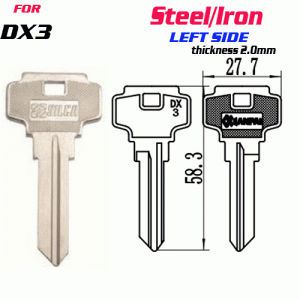 F-136 Steel Thickness 2mm DX3 door key Blank LEFT SIDE
