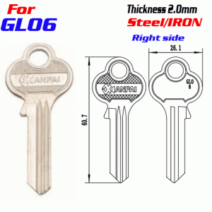 F-335 Steel Thickness 2.0mm GL06 door key blanks Right side