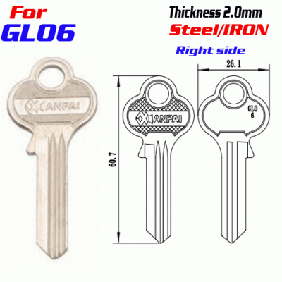 F-335 Steel Thickness 2.0mm GL06 door key blanks Right side