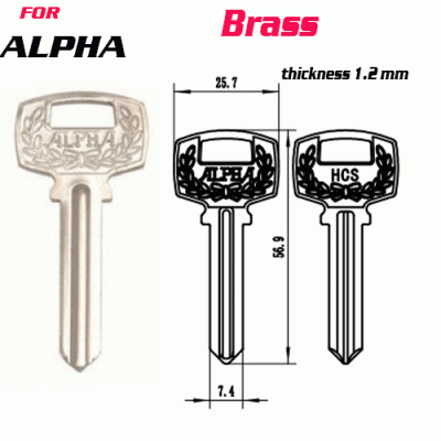 F-133 Brass Thickness 1.2 mm ALPHA door key Blank