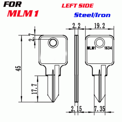 J-018 Steel Iron Thickness 2.15mm MLM1 House key Blanks left