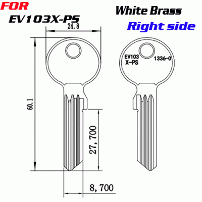 J-086 White Brass EV103X-PS KEY BLANKS Right Side