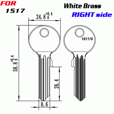 J-099 White Brass 1517 Key Blanks right side