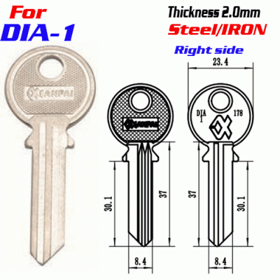 F-336 Steel Thickness 2.0mm DIA-1 door key blanks Right side