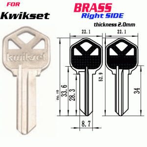 F-139 Brass Thickness 2mm Kwikset door key Blank Right SIDE