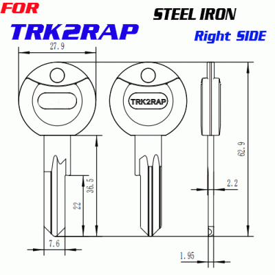 J-065 Steel Plastic TRK2RAP KEY BLANKS right side