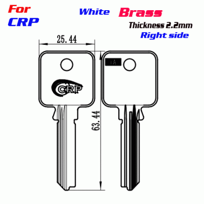 F-212 White Brass Thickness 2.2mm CRP door key Blank