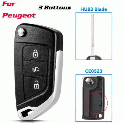 CKS-446 Modified Car Key Case For Peugeot 3 Buttons HU83 blade