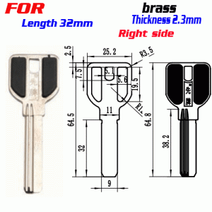 K-292 Brass Thickness 2.3mm 32 Length House Key Blanks Right