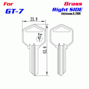 F-185 Brass Thickness 2.3 mm GT7 door key Blank Right side