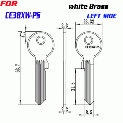 J-044 White Brass CE38XW-PS key blanks Right side