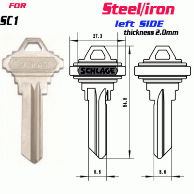 F-156 Steel Thickness 2.0mm SC1 door key Blank LEFT SIDE