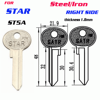 F-108 IRON Thickness 1.8mm STAR ST5A door key Blank RIGHT side