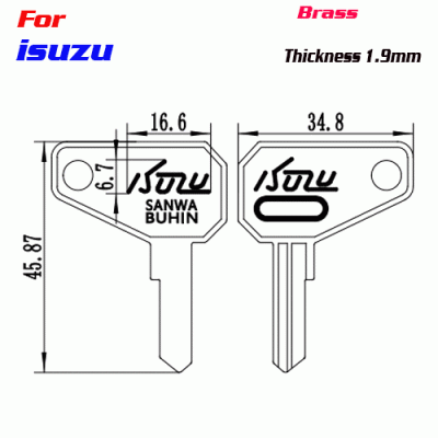 F-198 Brass Thickness 1.9 mm isuzu door key Blank