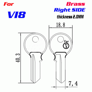 T-060 Brass VI8 door key blank RIGHT side Wholesale