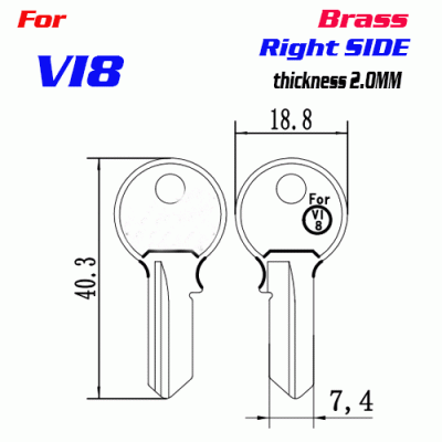 T-060 Brass VI8 door key blank RIGHT side Wholesale