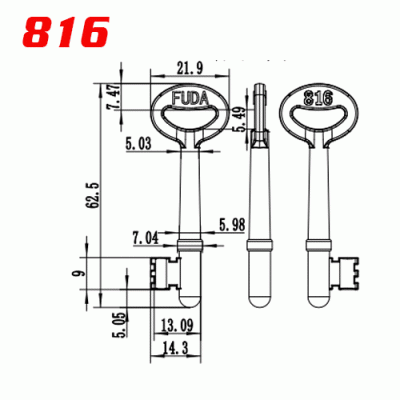 S-030 Number 816 Zinc alloy key blank for door locks