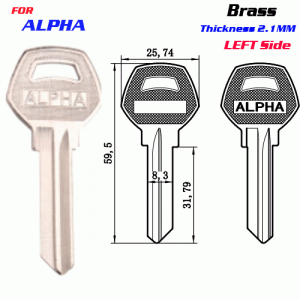 F-234 Brass Thickness 2.1mm ALPHA door key blanks LEFT side