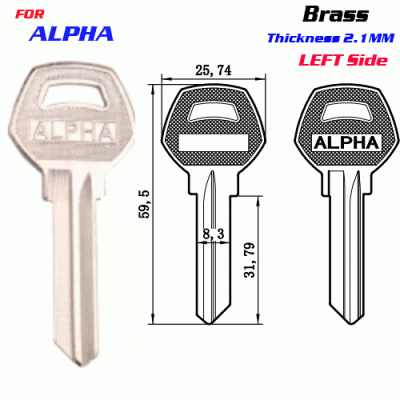 F-234 Brass Thickness 2.1mm ALPHA door key blanks LEFT side