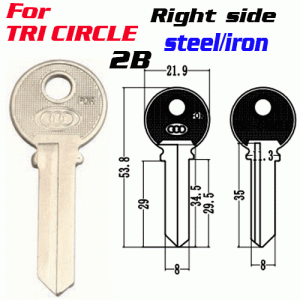T-024 Iron steel TRI CIRCL 2B door key blank Right side