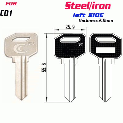 F-157 Steel Thickness 2.0mm CD1 door key Blank LEFT SIDE