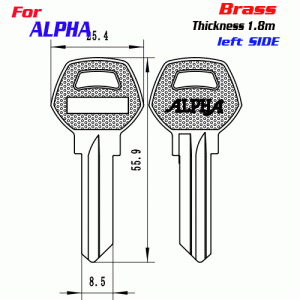 F-225 Brass Thickness 1.8mm ALPHA door key blanks LEFT side
