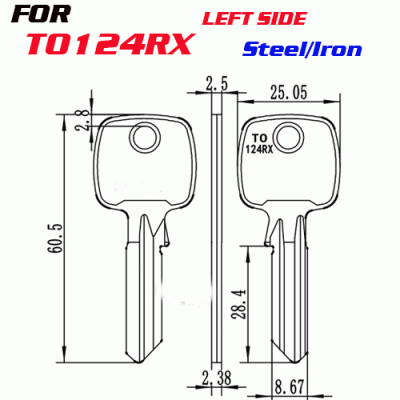 J-028 Steel Iron Thickness 2.5mm TO124RX House key Blanks LEFT