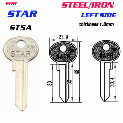 F-105 Steel Thickness 1.8mm STAR ST5A door key Blank left side