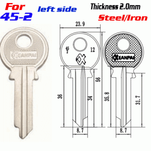 F-296 Steel Thickness 2.0mm 45-2 door key blanks LEFT SIDE