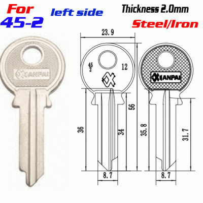 F-296 Steel Thickness 2.0mm 45-2 door key blanks LEFT SIDE
