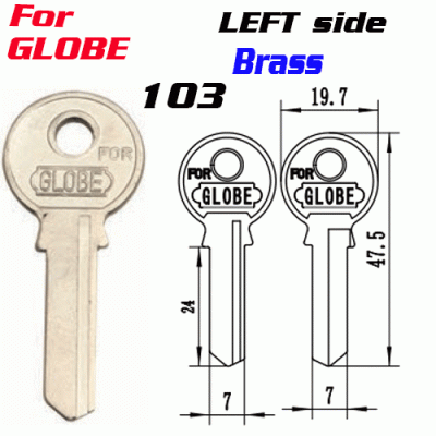 T-026 Brass 103 door key blank LEFT side Wholesale