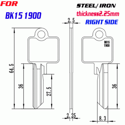 J-032 Steel Iron key blanks BK151900 Thickness 2.25mm