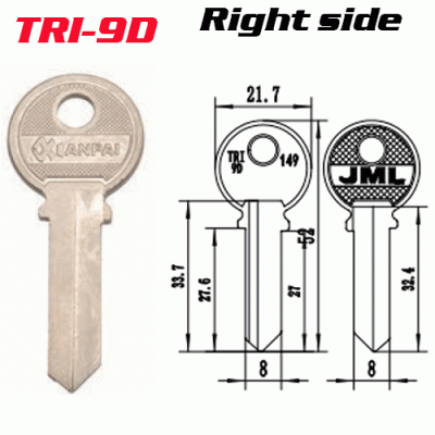 T-041 Steel Iron TRI9D door key blank LEFT side Wholesale