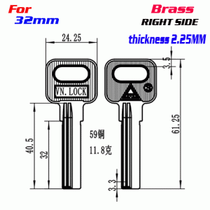 K-284 Brass Thickness 2.25 jiawei key Blanks Right side
