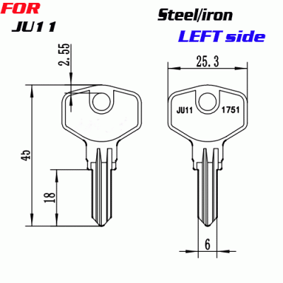 J-100 Steel Iron JU11 KEY BLANKS LEFT SIDE