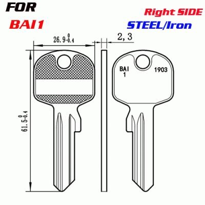 J-004 Steel Iron House key Blanks BAI1 Right SIDE