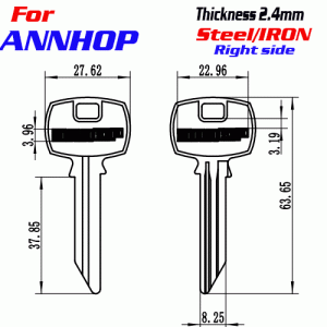 F-363 Steel Thickness 2.4mm ANNHOP door key blanks Right Side
