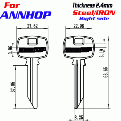 F-363 Steel Thickness 2.4mm ANNHOP door key blanks Right Side