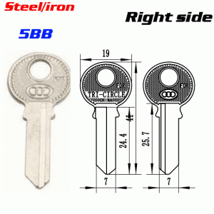 T-032 Steel Iron 5BB door key blank Right side Wholesale