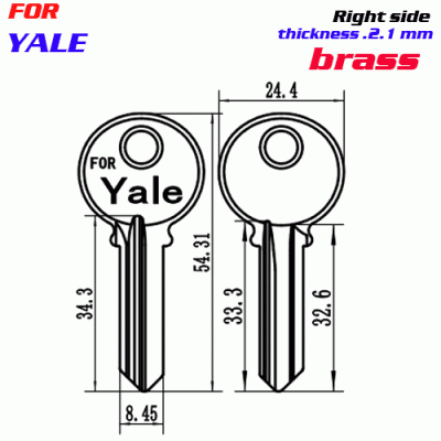 F-247 Brass Thickness 2.1mm YALE door key blanks Right side