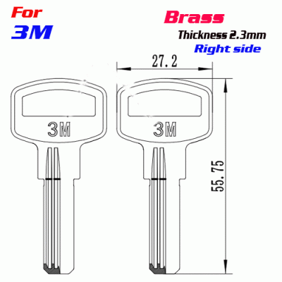 F-209 Brass Thickness 2.3mm 3M door key Blank Right side