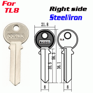 T-017 Iron Steel TL8 key blanks for distributors Right side