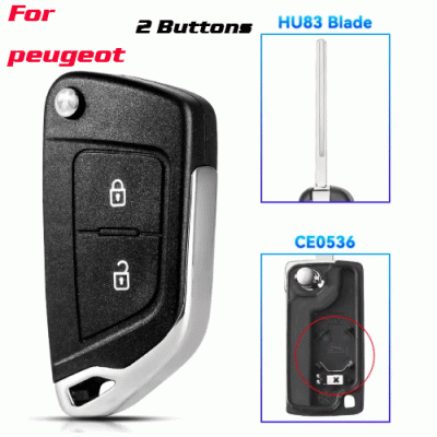CKS-451 Modified Car Key Case For Peugeot 2 Buttons HU83 blade