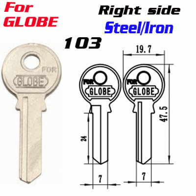 T-028 Iron steel 103 door key blank Right side Wholesale