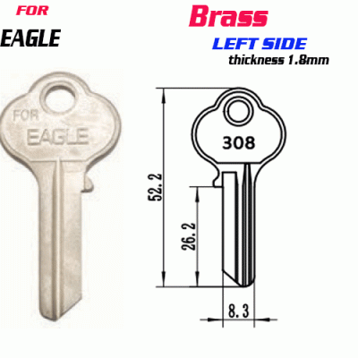 F-146 BRASS Thickness 1.8 mm EAGLE door key Blank left SIDE